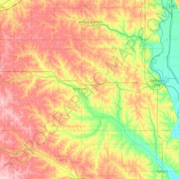 Otoe County topographic map, elevation, terrain