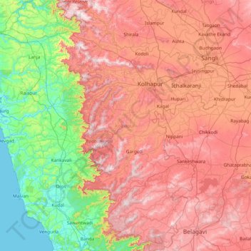Kolhapur topographic map, elevation, terrain