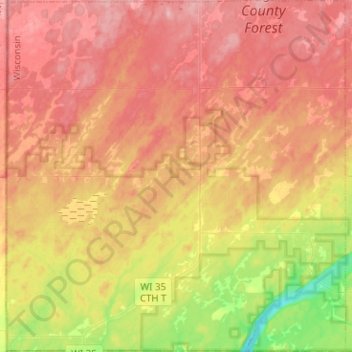 Town of Dairyland topographic map, elevation, terrain