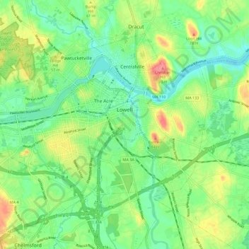 Lowell topographic map, elevation, terrain