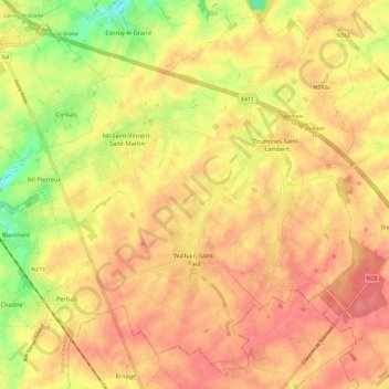 Walhain topographic map, elevation, terrain