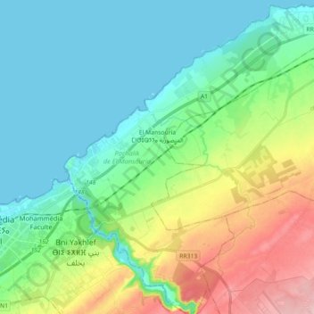 El Mansouria topographic map, elevation, terrain