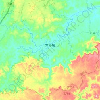 李桥镇 topographic map, elevation, terrain