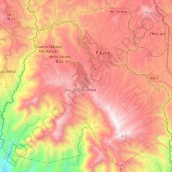 Patzún topographic map, elevation, terrain
