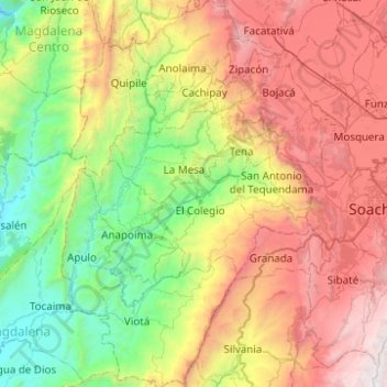 Tequendama topographic map, elevation, terrain