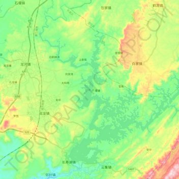 长寿湖 topographic map, elevation, terrain