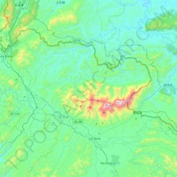 Cao Lộc District topographic map, elevation, terrain