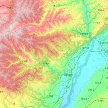 韩城市 topographic map, elevation, terrain
