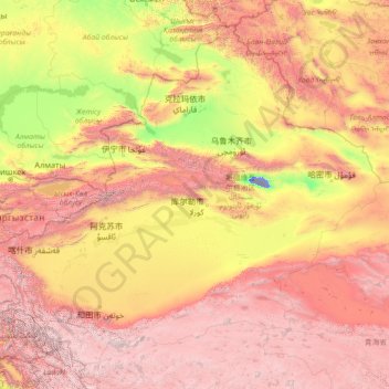 Xinjiang topographic map, elevation, terrain