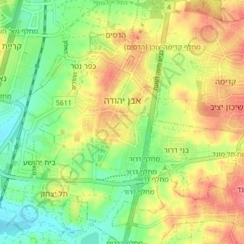 Even Yehuda topographic map, elevation, terrain