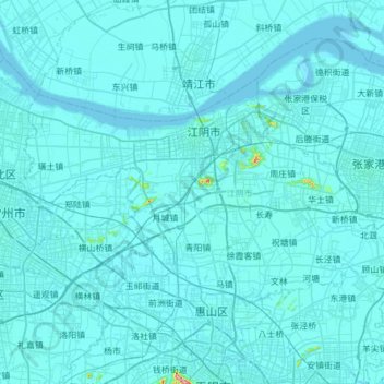 Jiangyin topographic map, elevation, terrain