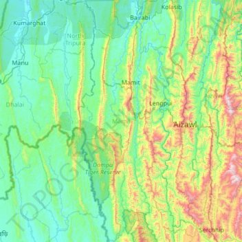 Mamit topographic map, elevation, terrain