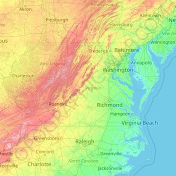 Virginia Topographic Map Elevation Terrain   Thumbnail 