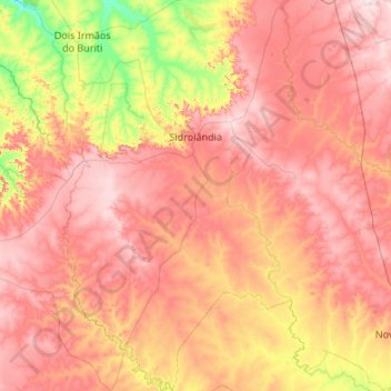 Sidrolândia topographic map, elevation, terrain