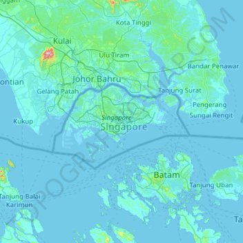 Singapore topographic map, elevation, terrain