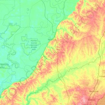 Yazoo County topographic map, elevation, terrain