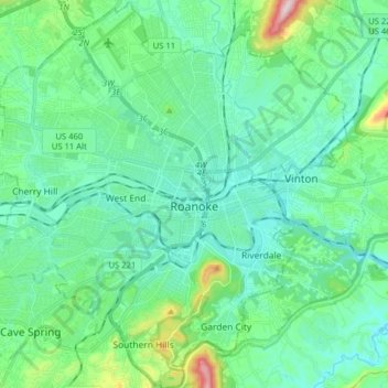 Roanoke topographic map, elevation, terrain