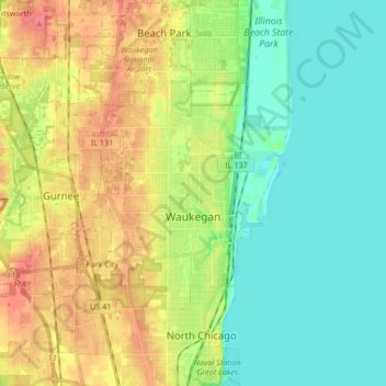 Waukegan topographic map, elevation, terrain