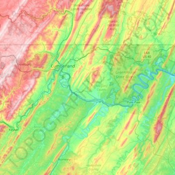 Allegany County topographic map, elevation, terrain