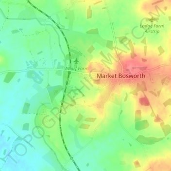 Market Bosworth topographic map, elevation, terrain