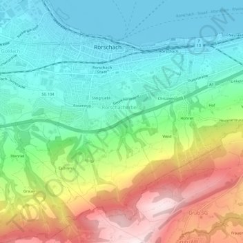 Rorschacherberg topographic map, elevation, terrain