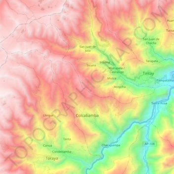 Colcabamba topographic map, elevation, terrain