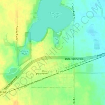 Bingham Lake topographic map, elevation, terrain