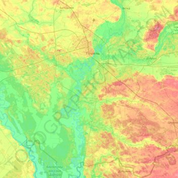 Gomel District topographic map, elevation, terrain