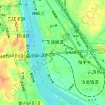 Guangdonglu Subdistrict topographic map, elevation, terrain