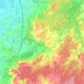 Saint-Mars-d'Outillé topographic map, elevation, terrain