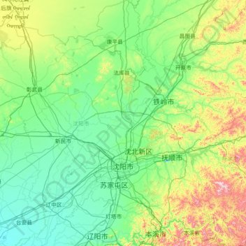 沈阳市 topographic map, elevation, terrain