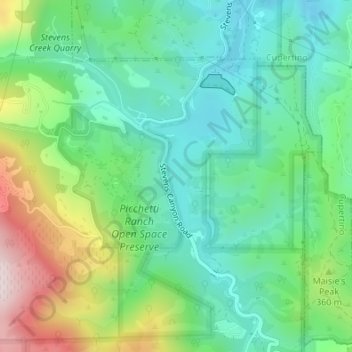 Stevens Creek Reservoir topographic map, elevation, terrain