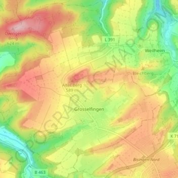 Grosselfingen topographic map, elevation, terrain
