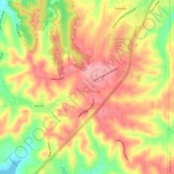 High Ridge topographic map, elevation, terrain