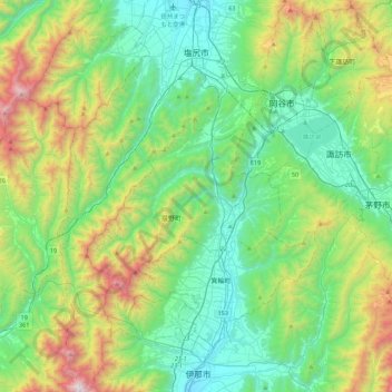 Shiojiri topographic map, elevation, terrain