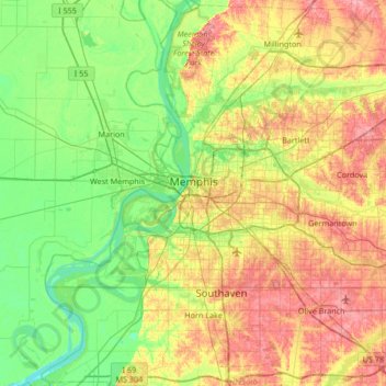 Memphis topographic map, elevation, terrain