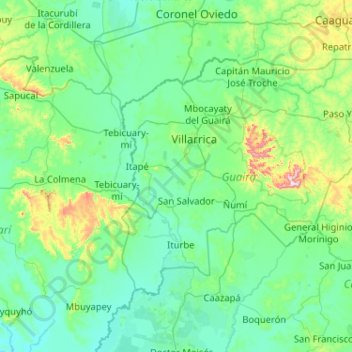 Guairá topographic map, elevation, terrain