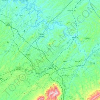 Johnson City topographic map, elevation, terrain