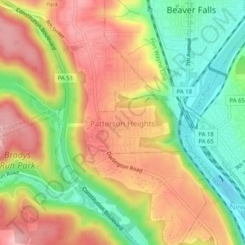 Patterson Heights topographic map, elevation, terrain