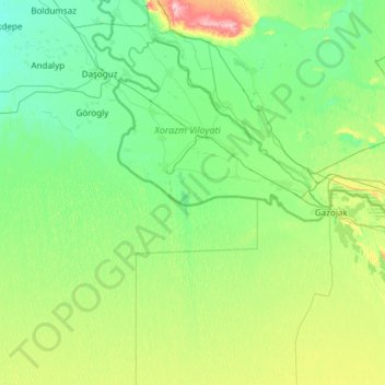Xorazm Region topographic map, elevation, terrain