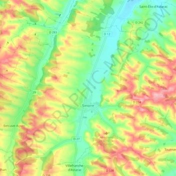 Simorre topographic map, elevation, terrain