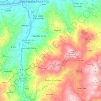Rio Vade topographic map, elevation, terrain