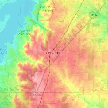 Cedar Hill topographic map, elevation, terrain