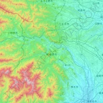 Sagamihara topographic map, elevation, terrain