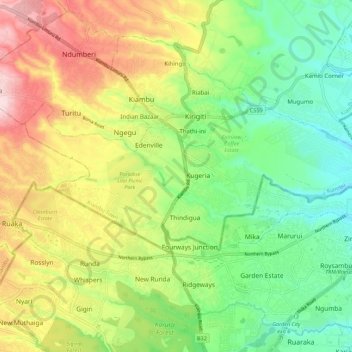 Kiambu Township ward topographic map, elevation, terrain