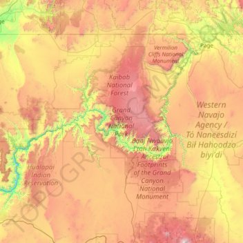 Grand Canyon National Park topographic map, elevation, terrain