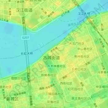 Gucheng Subdistrict topographic map, elevation, terrain