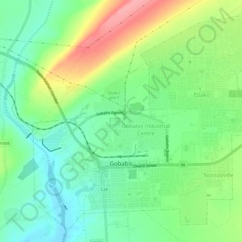 Gobabis topographic map, elevation, terrain