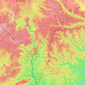 Sangha-Mbaéré topographic map, elevation, terrain