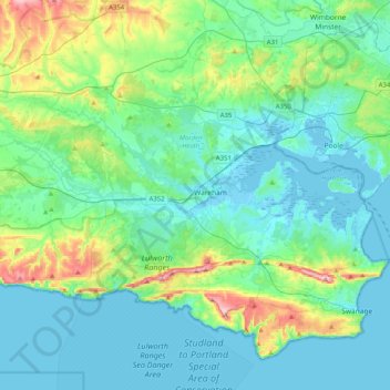 Dorset topographic map, elevation, terrain